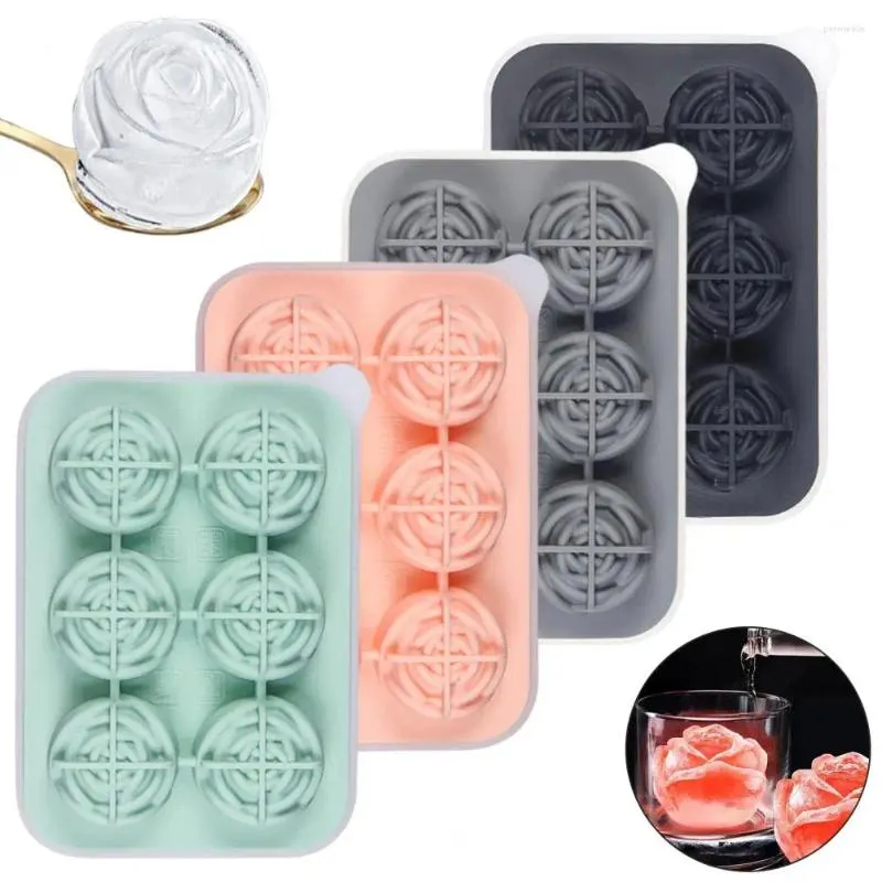 Moldes de cozimento Silicone Rose Bandeja de Gelo 6 Compartimento Molde de Bola Fácil Demold Food-grade para Bebidas Doces de Chocolate