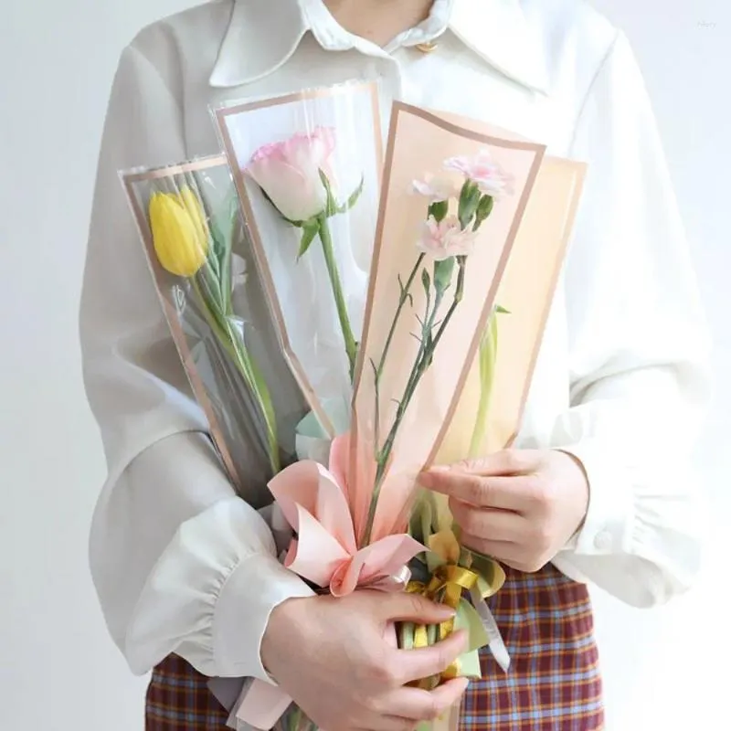 Envoltura de regalo 50pcs patrones de amor transparentes bolsas de envasado de flores suministros de paquete de rosas individuales papeles de envoltura de boda florist