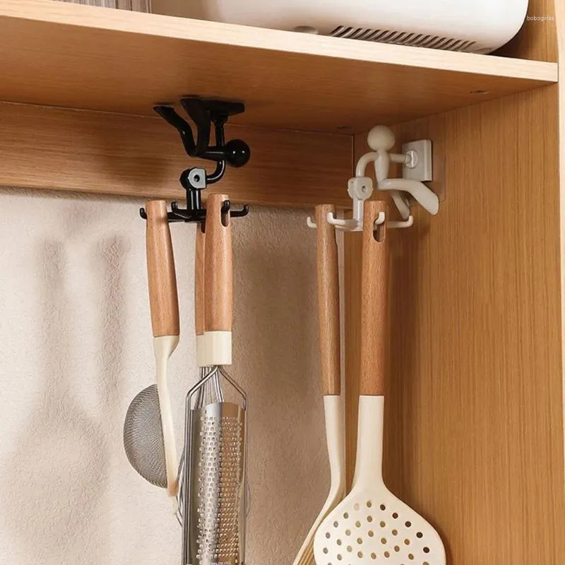 Hooks Wall Mount Utensil Rack 360 Degrees Rotatable Self-Adhesive Kitchen Hanger Holder Hook