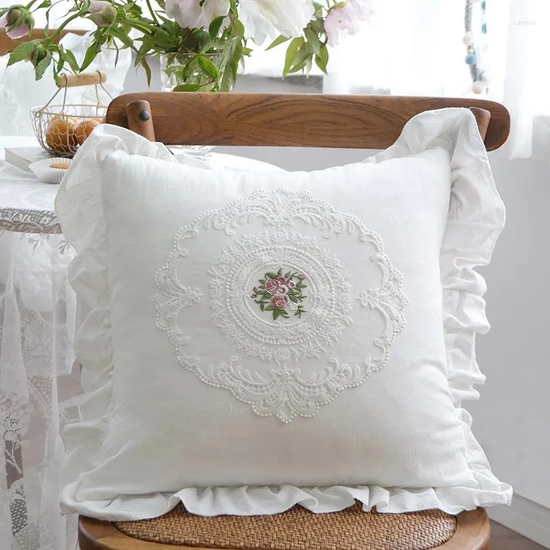 Pillow Pure White French Ruffled Edge Covers Decorative Lace Patchwork Case Home Decor Ins Cotton Waist Pillowcase