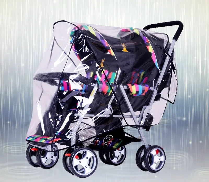 Double Front and Rear Seat Waterproof Windproof Coverall Accessories Universal Rain Cover for Baby Twin Stroller