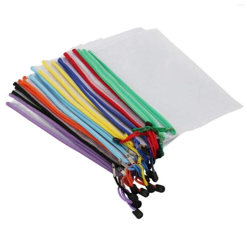 Storage Bags 24Pcs Mesh Zipper Pouch Document Bag Plastic Zip File Folders Letter Size/A4 Size For Office Supplies