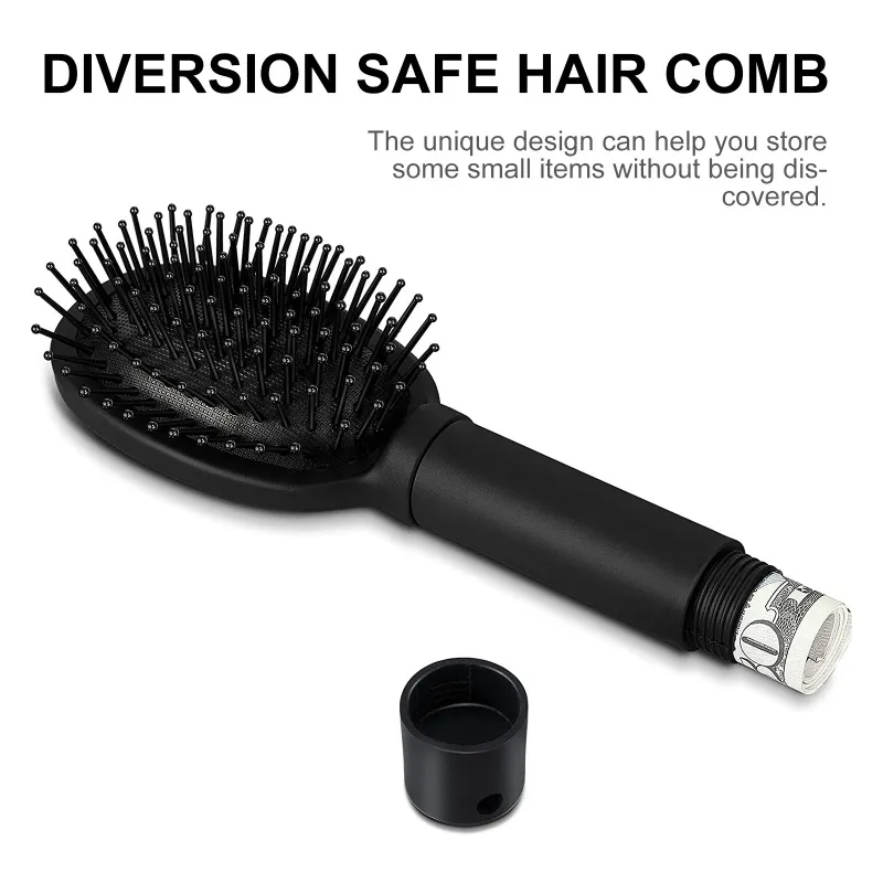 Portable Hidden Compartment Hair Brush Safe – Discreet Travel Storage Stash For Cash, Jewelry & Small Valuables (Black)