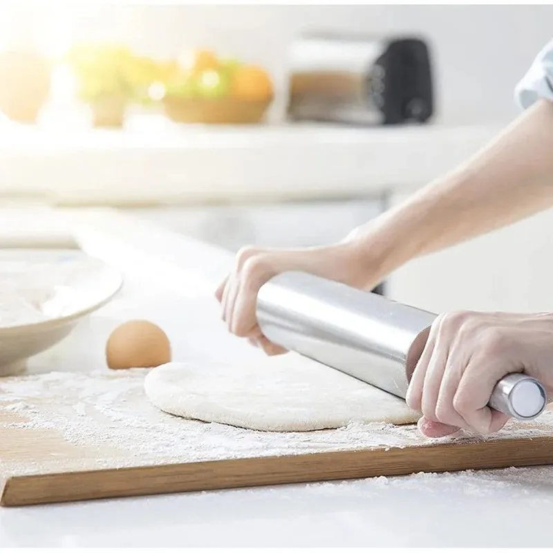 de aço inoxidável fondant rolling pino antiaderente de pizza de pizza bolo bolo roller roller de cozinha fáceis ferramenta de rolagem para rolo de massa antiaderente