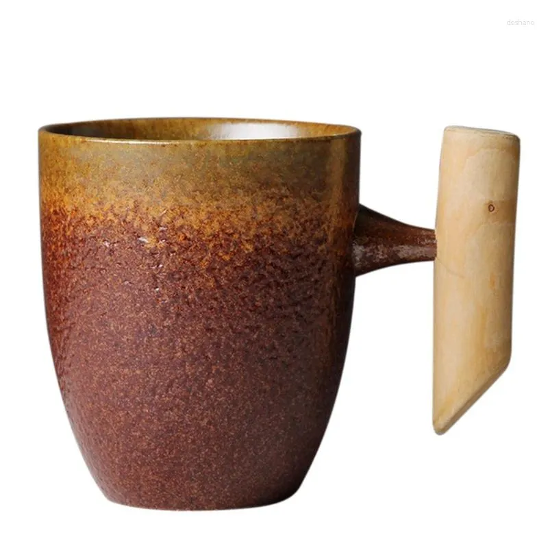 Mugs JFBL Japanese-Style Vintage Ceramic Coffee Mug Tumbler Rust Glaze Tea Milk Beer With Wood Handle Water Cup Home Office