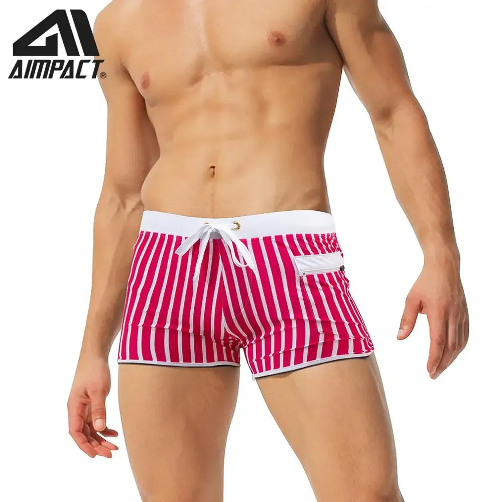 Swimwear Men's DrawString Swimsuit Stripe Shorts basse taille sexy Swimwear Beach Shorts Fashion Trend Zipper Pocket Aimpact