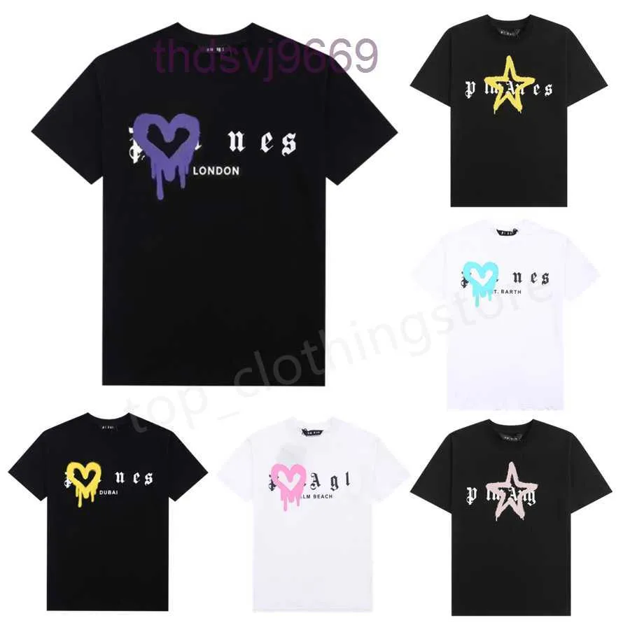 Mens Femmes T-shirts Palms Designer Angle Souchée à manches courtes Marque de mode Summer LOVE TIDE COTTONS LOVE PRINT LUXURY