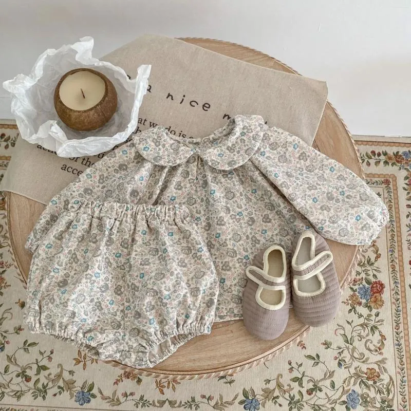 Clothing Sets Ins 2024 Spring Autumn Infant Girls Bodysuit Flower Doll Collar Comfort Born Tops Elastic Waist Baby Bread Pants