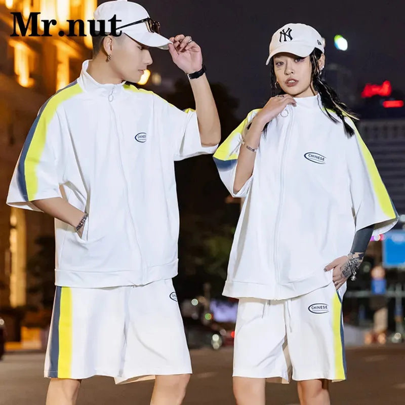 MRNUT PAR SPORT Outfit Men Summer Tracksuit 2 Piece Set Trendy Short Sleeve Shorts Sportwear Unisex Loose Workout Clothing 240315