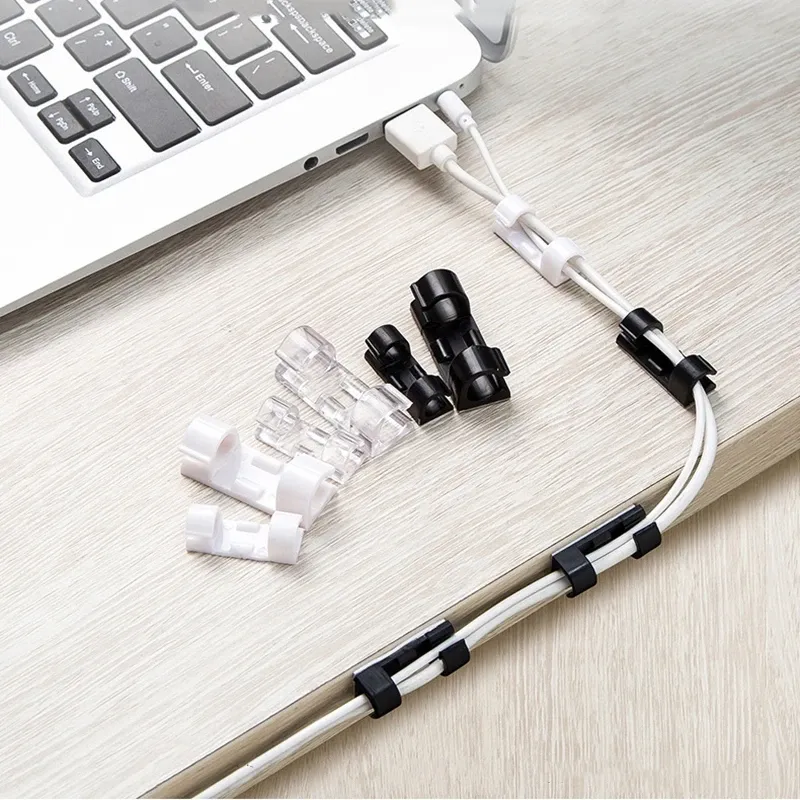 16/20pcs Cable Organisateur Clips Câble Management Manager Manager Cordon Cordon USB Charging Data Ligne Bobbin Winder Wall Murd Murd