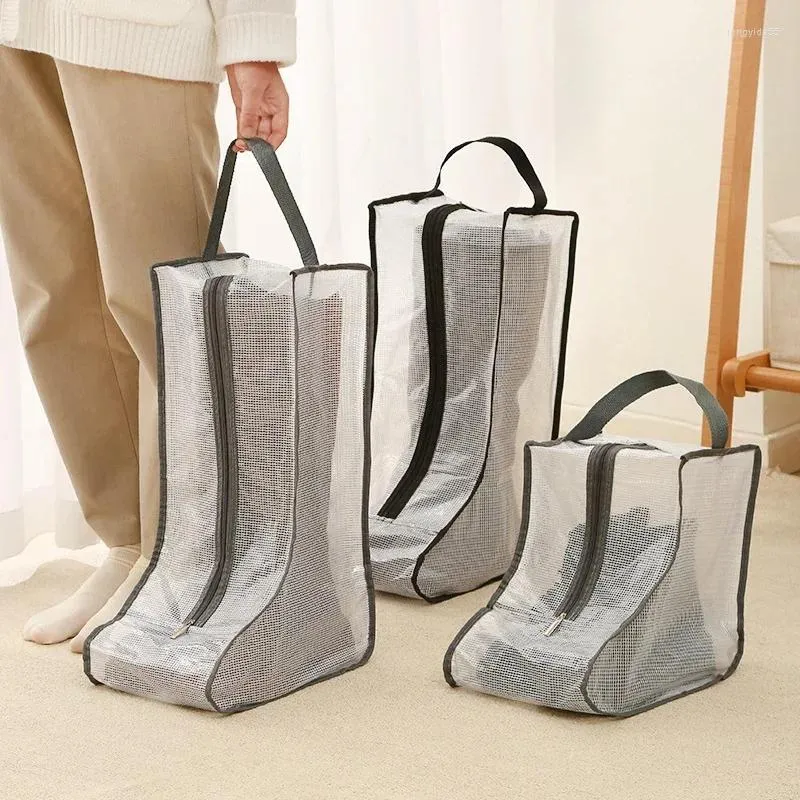 Storage Bags 1PC PVC Waterproof Dustproof Boots With Zipper Transparent Shoe Organizer For Home Travel Shoes Protection Pouches