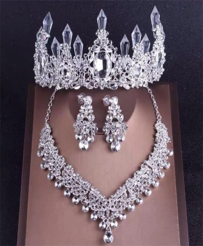 Luxury Clear Headpieces Crystal Water Drop Bridal Crown Sets 3 Pcs Rhinestone Bride Diamond Queen Tiara Women Wedding Hair Accesso3971436