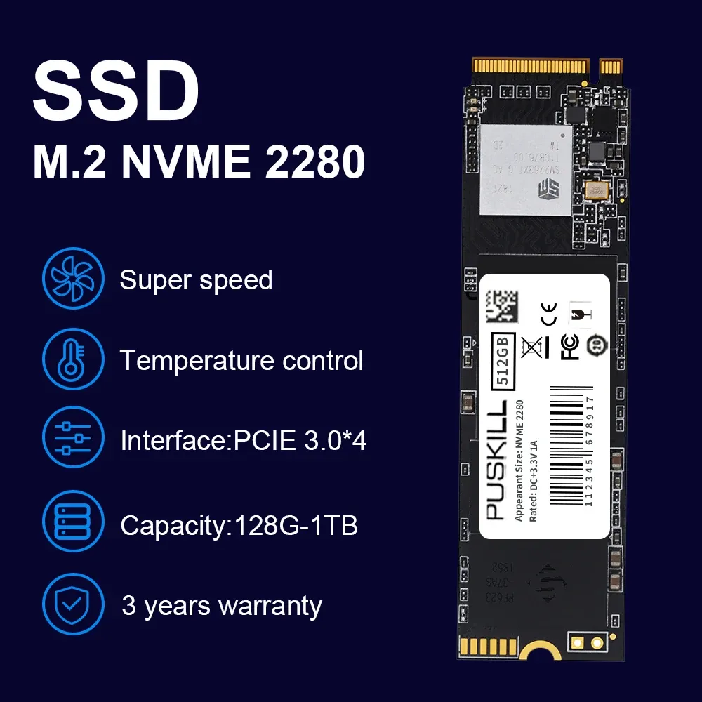 PUSKILL Internal M.2 NVMe SSD Ie 3.0x4 128GB 256GB 512GB 1TB 2TB