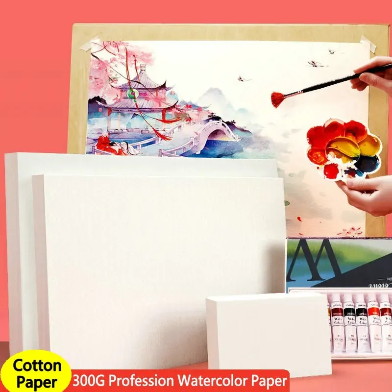 Papper Professional Watercolor Paper 300G Cotton Aquarelle Drawing Paper A3 A4 Vattenfärg Pappersblad Konstförsörjning för konstnär