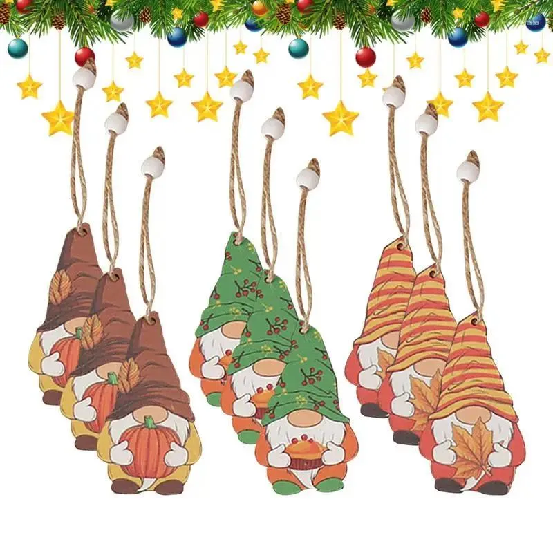 Party Decoration Wood Gnome Tree Pendant 9pcs Faceless Ornaments Pendants Household Seasonal Decorations For Window Fireplace Dining