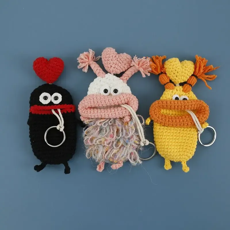 Knitting Funny Doll Keychain Crochet Sausage Mouth Storage Bag