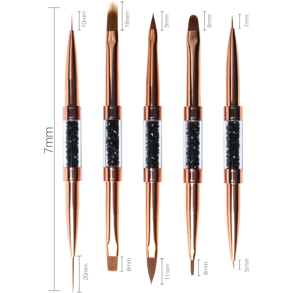 Kits Eval Double Ended Nail Art Målning Nagelfoder Brush Drawing Flower Strip Nail Borstes Rhinestone Handle Manicure Tools