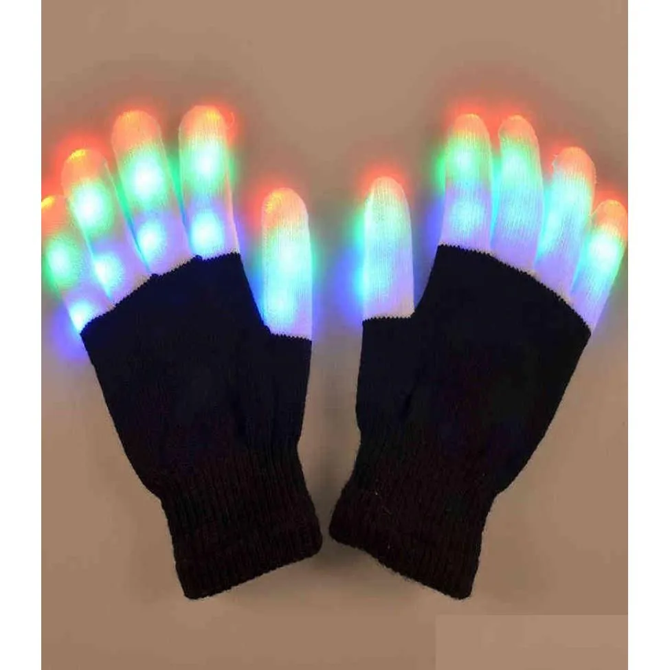 LED -licht stokken Rave Rave Flashing Gloves Glow 7 Modus Up Finging Tip Lighting Pair Zwart Nieuw