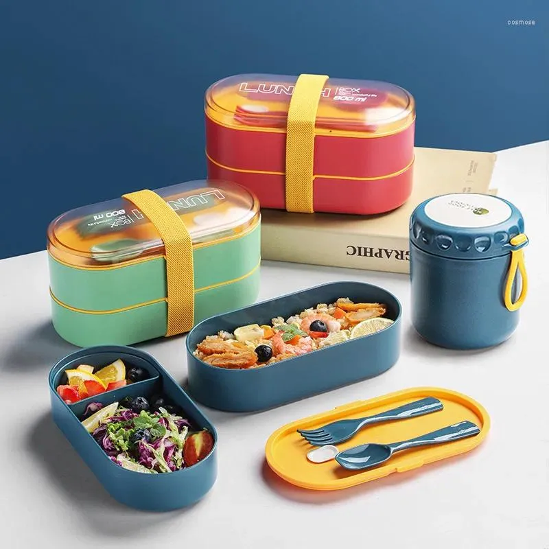 Lancheira infantil de camada dupla portátil de utensílios de jantar pode ser contêiner de armazenamento com aquecimento por microondas materiais saudáveis