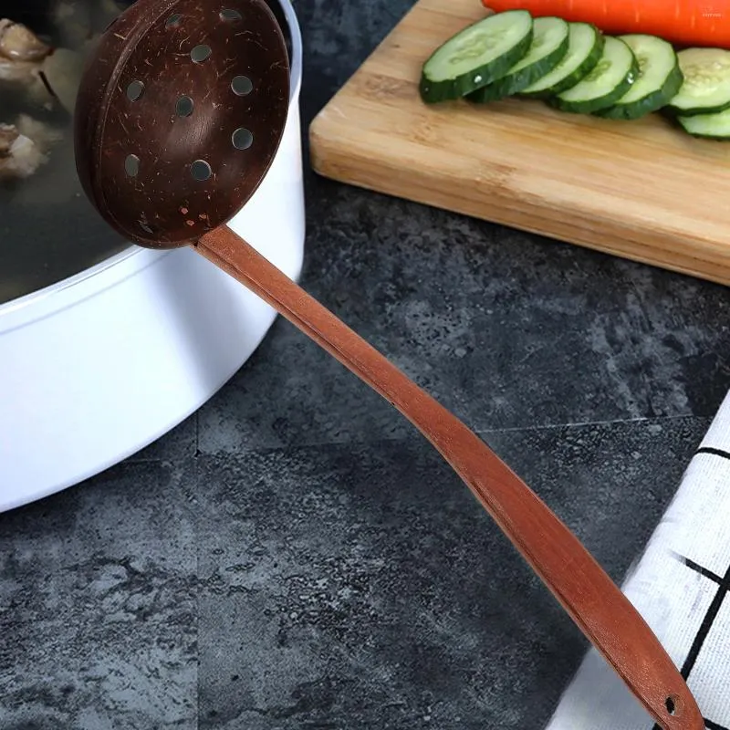Engångsglaware soppa skedar kök som serverar perforerade metall slitsredskap tillbehörsfilter
