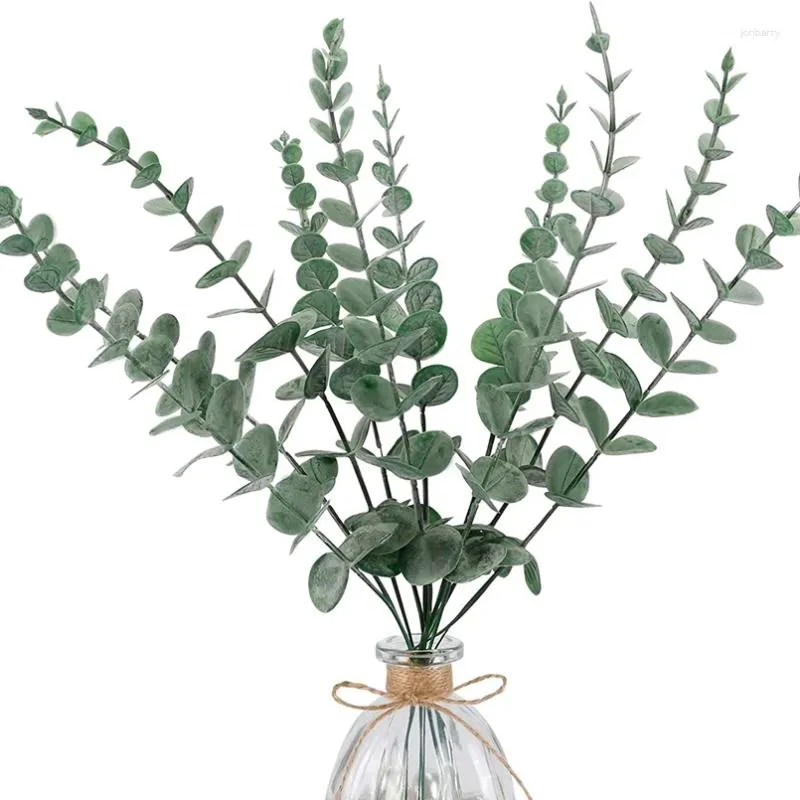 Decorative Flowers 8PCS Artificial Eucalyptus Leaves Greenery Stems With Frost For Vase Home Party Wedding Decoration Outdoor Garden