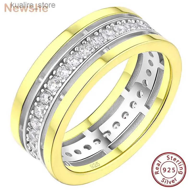 Pierścienie klastra Newshe solid925sterlingsilver żółte złoto kolor wiek Ringsfenhigh 5a genialna biżuteria ślubna RoundCubiczonia L240402