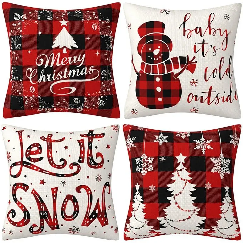Oreiller 4 PCS Festival de Noël jet Oreiller les oreillers à plaid rouge de la couverture de couverture de couverture de canapé en lin décoratif