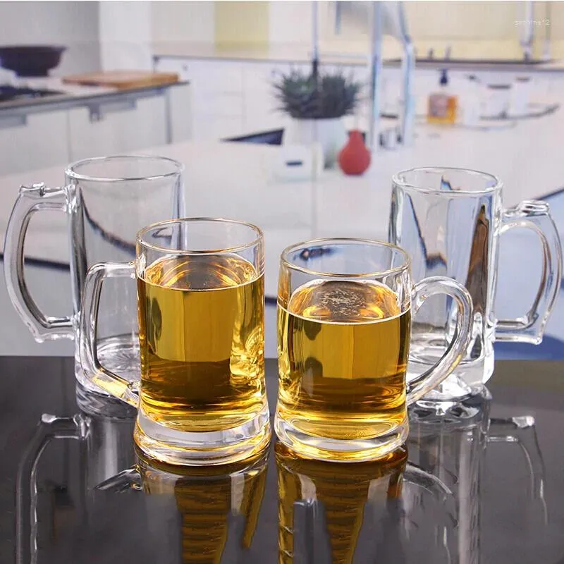 Bicchieri da vino Bicchiere da acqua in vetro colorato Fondo Hyun 460ml con manico Birra per uso domestico Succo di tè Bicchieri per feste in casa