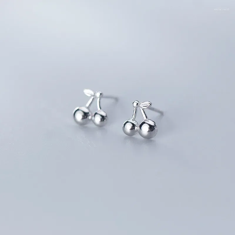 Stud Earrings 925 Sterling Silver Cherry Ball For Women Girl Kids Elegant Lady Prevent Allergy Boucle D'oreille Pendientes