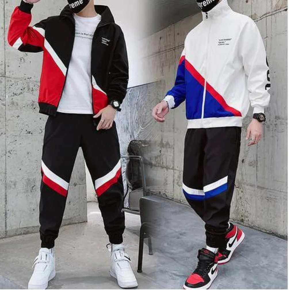 Zestaw dwuczęściowy Men039s Nowa wiosenna jesień moda Plain Polyester Tracksuit Hip Hop Men Jogging Homme Tracksuit Jacket Winter HH55219107