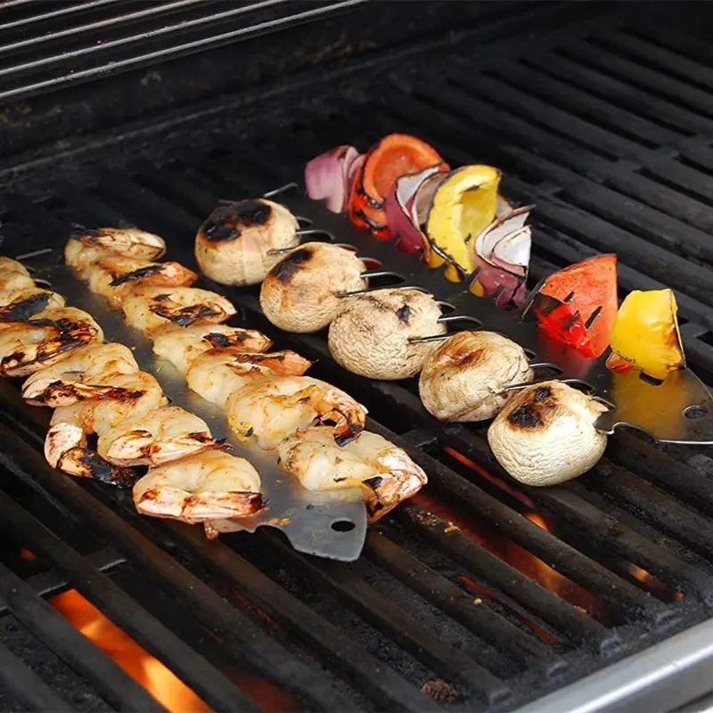 Nouvelles brochettes barbecue réutilisable Grill en acier inoxydable kebab barbecue de camping outils