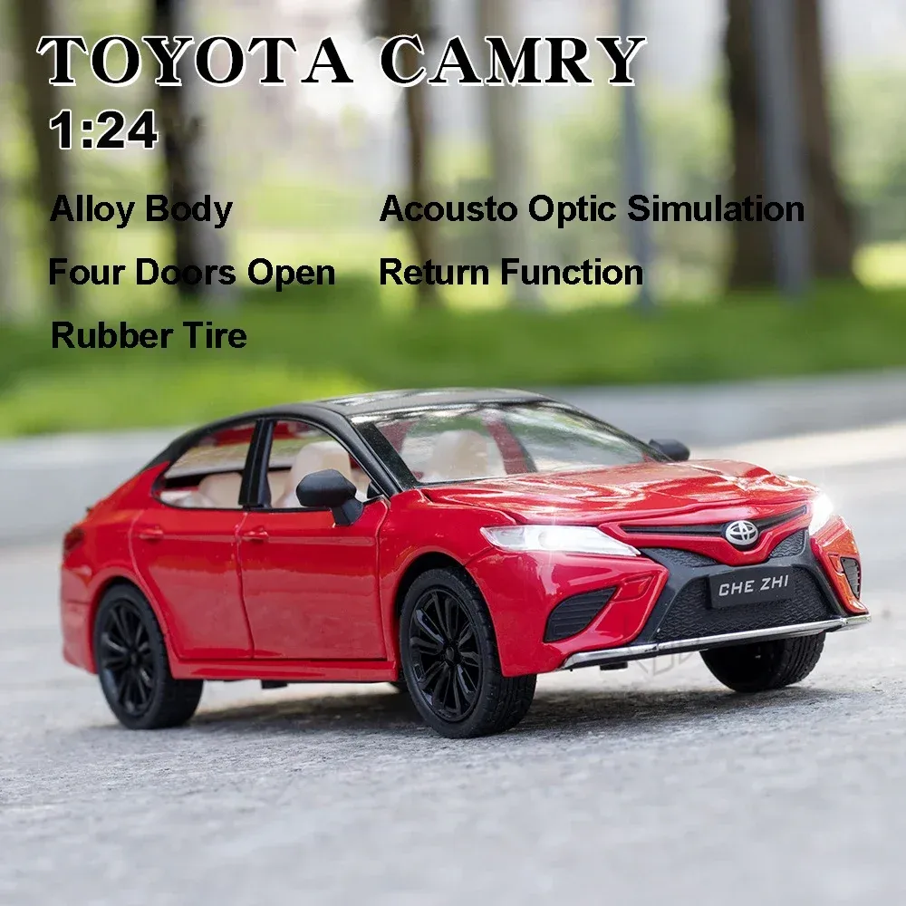 DHgate Alloy Car Model Toy 1 24 Toyota Camry 2024 6 Openable Doors Metal Body Plastic Chassis Rubber Tires Toys Gifts