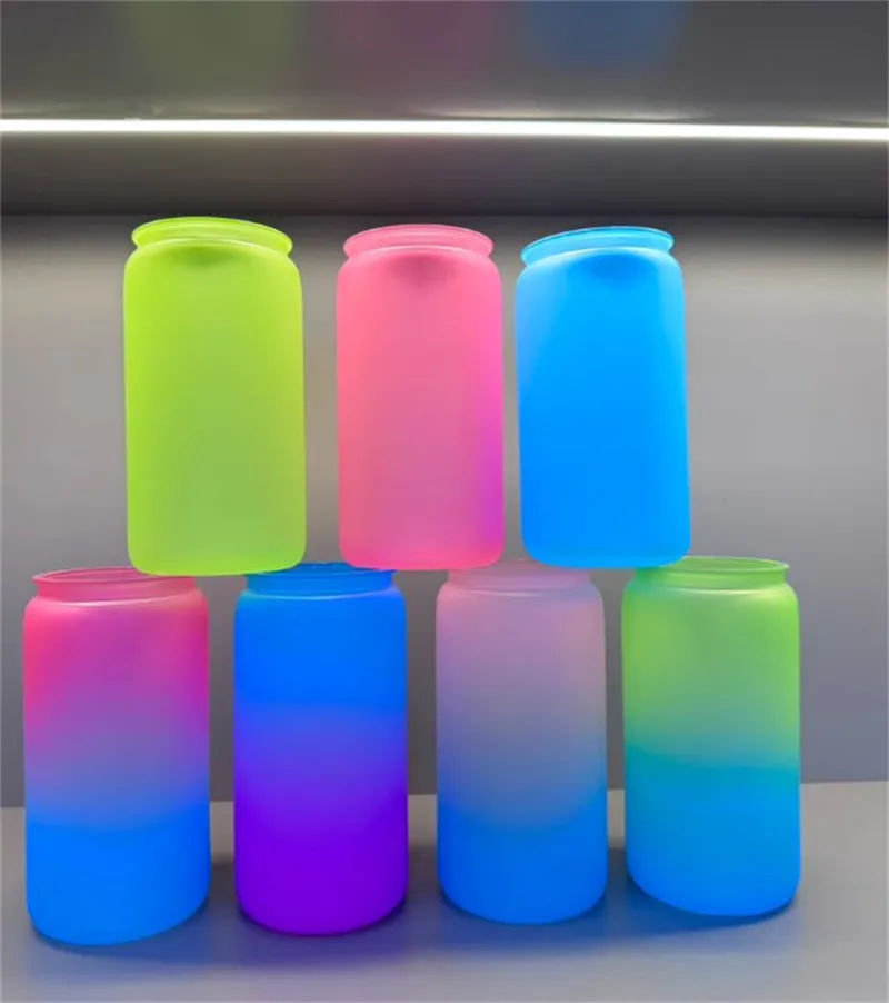 カラフルな蓋付きの16オンスのLibbey Plastic Tumblerアクリルリビープラスチック缶ビニールUV DTFステッカー夏のブリニットドリンクウェアメイソンジャードリンクカップ