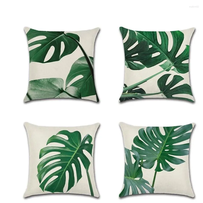 Cuscino foglia verde tropicale fresca ed elegante copertura di biancheria in lino lancio di auto decorazione per casa