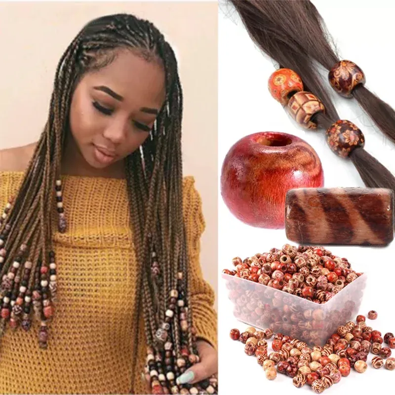 Save Big on Bulk Wooden Hair Beads For Braids Hair Beads For Braids: 100  Pcs Natural Wood Beads With Large Hole For DIY Jewelry Making, Hair