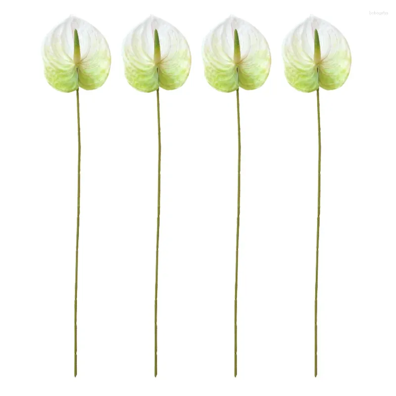 Flores decorativas 4 PCs simulação de flores falsas Anthurium andraeanum lind vida de buquê real Decor Plant Artificial Branch White noiva