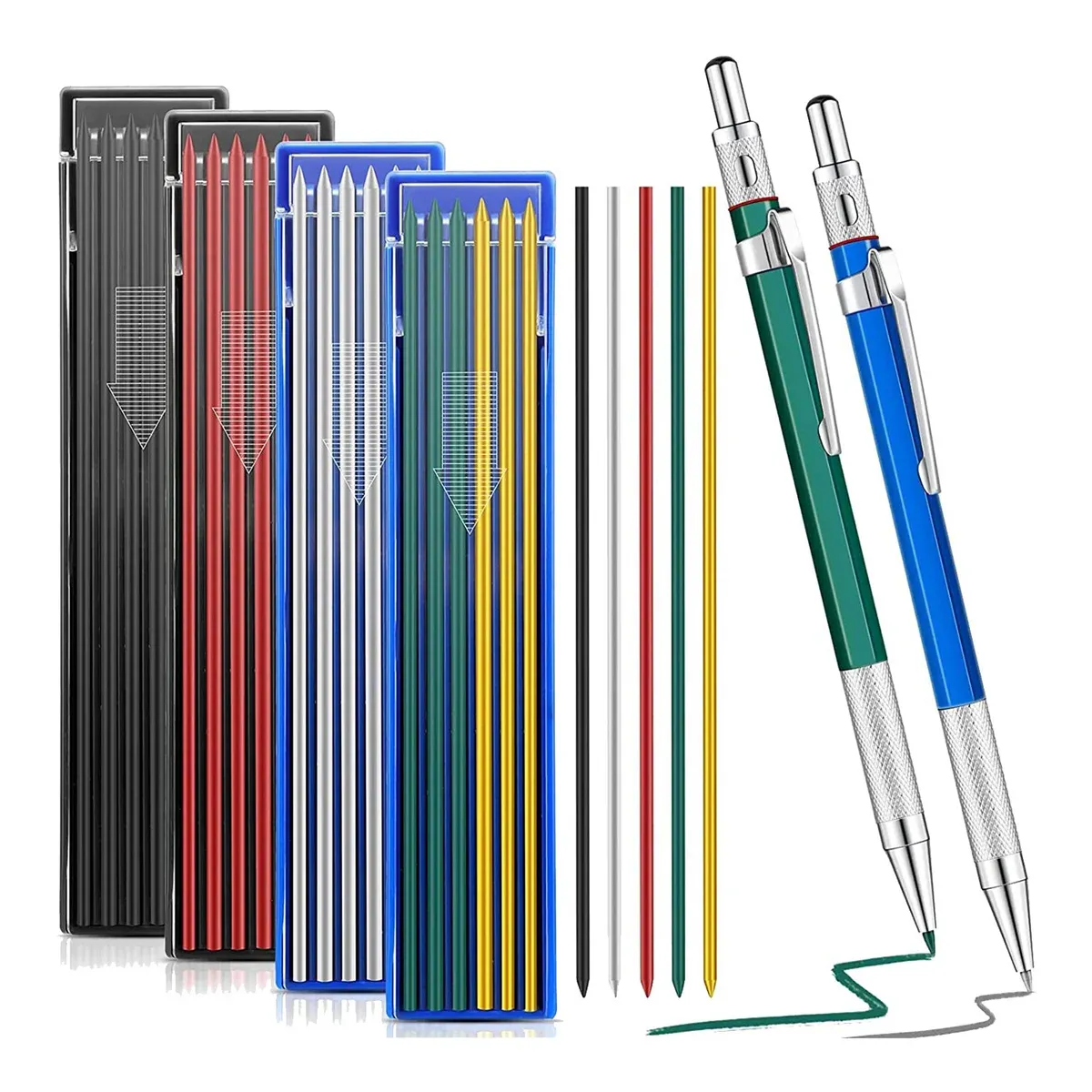 Kurşun kalemler 2 PCS Kaynaklı Kurşun 48 PC Yuvarlak Yatmak Mekanik Kurşun Kalemler Tüp Boru Tesisatçı Kaynakçı için Metal Kaynak İşaretçisi