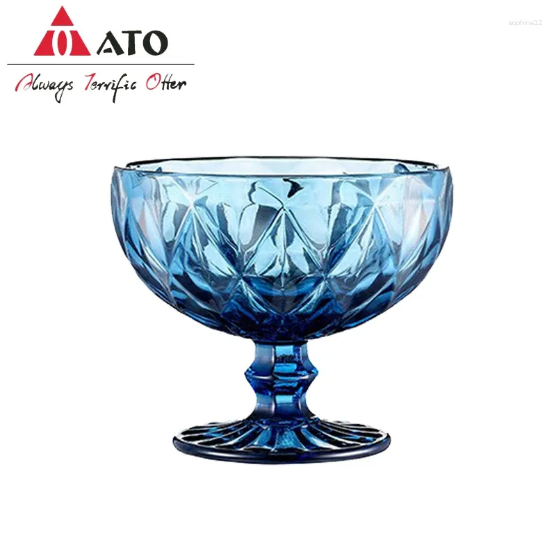 Weingläser, 10,9 cm, blau, europäischer Stil, Retro-geprägte Eisschale, geeignet für Hochzeitsfeier, Glas, verdickter Obstsalat
