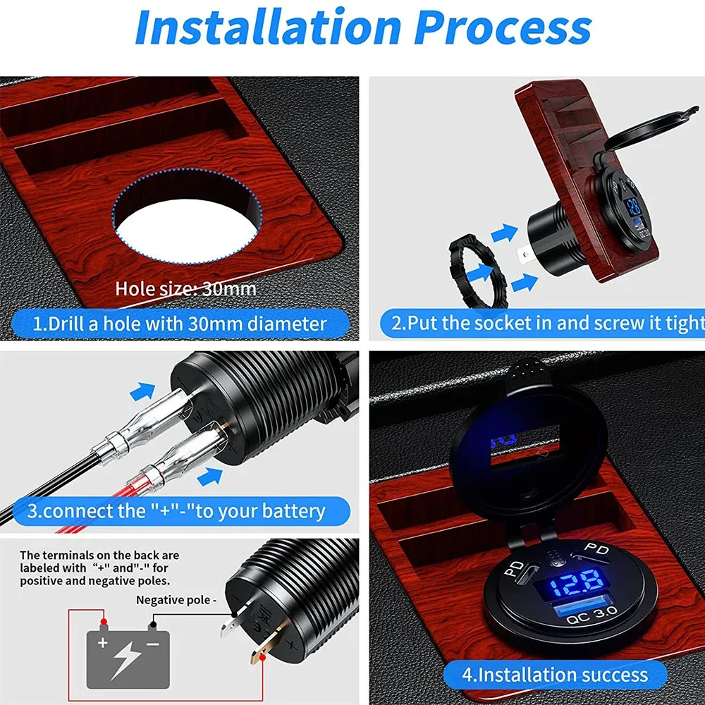 YGL Presa USB per Auto e oto 12V/24V,2 Porte Caricabatterie USB QC3.0 YGL Presa USB per Auto e oto 12V/24V,2 Porte Caricabatterie USB QC3.0