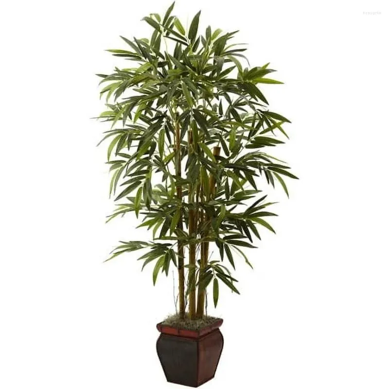 Decorative Flowers 5.5' Bamboo Artificial Plant With Planter Green Plants For Home Decor