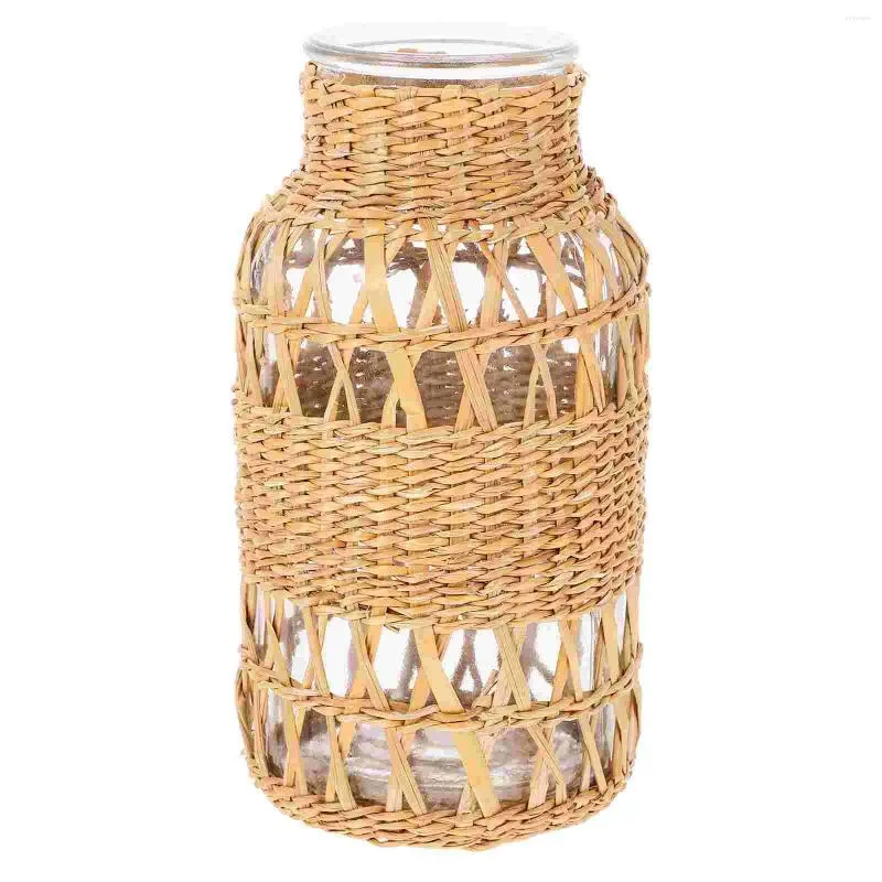 Vaser Saweed Rattan Glass Vase Retro Home Decor Vintage Floral Container Simple Table