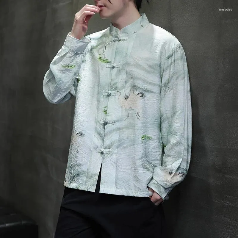 Рубашка для этнической одежды мужчина весенний китайский стиль Традиционный процесс печати с длинным рукавом стой