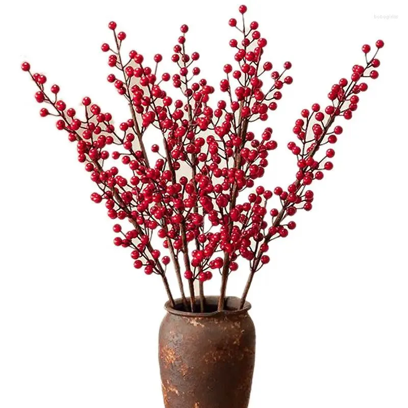 Fleurs décoratives 74 cm Décoration de Noël Simulation de fruits rouges Décor de fleur Garland Arrangement cadeau DIY Berres d'arbre branches