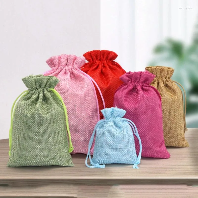 Bolsas de armazenamento Bolsa natural Hessian Candy Wedding Party Favor Pouch Jute Gift Packaging para os suprimentos de cordão de convidados