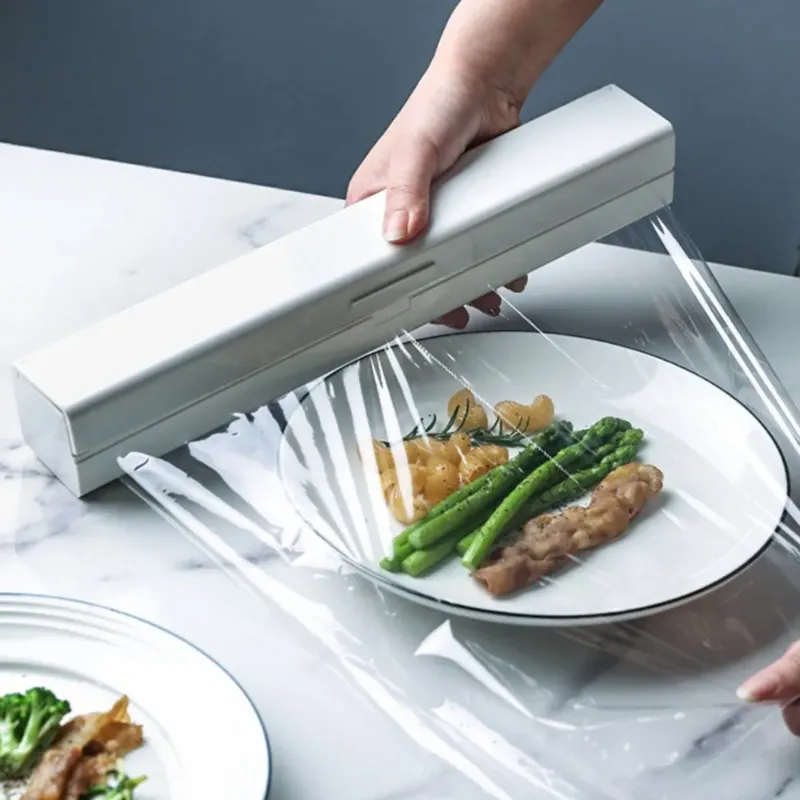 Magnetic Place Wrap Dispenser Roll Case de plástico Dispensador Cutter Cutter Reservar Caixa de Filme Acessórios de Cozinha