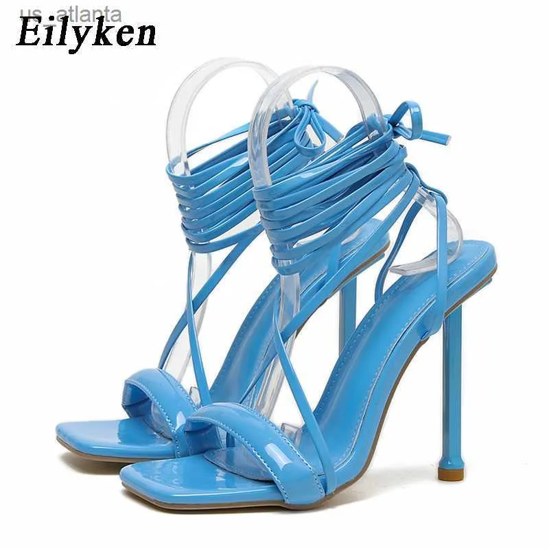 Kleiderschuhe 2024 Neue süße lila grüne Lackleder Frauen Sandalen Schnüren sexy dünne High Heel Ladies Stripper Pumps H240403Lhly