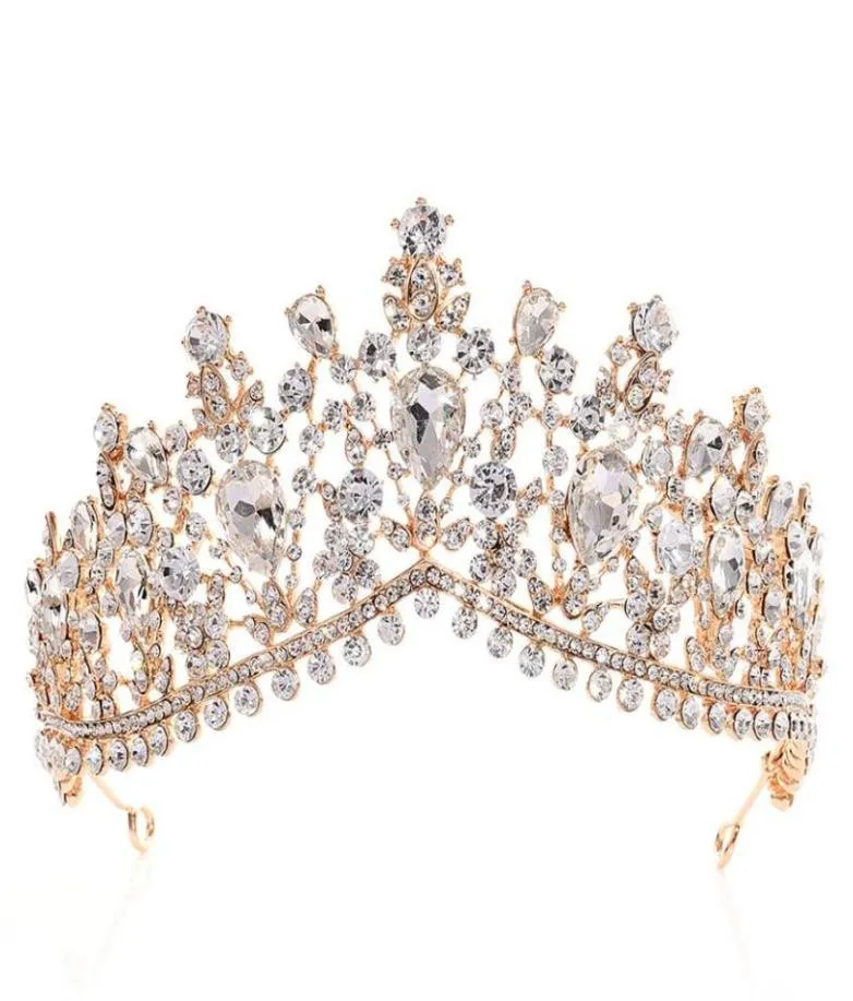 Lüks Rhinestone Tiara Taç Kristal Gelin Saç Aksesuarları Düğün Başlıkları Quinceanera Pageant Prom Kraliçe Tiara Prenses CR4771373