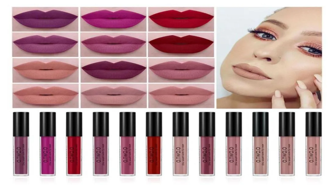 Drop statek OTWO O Matt Liquid Lip Gloss Makiup długotrwały wodoodporny warga makijaż aksamitna matowa płynna pomadka błyszcząca 12pcSlot2705939