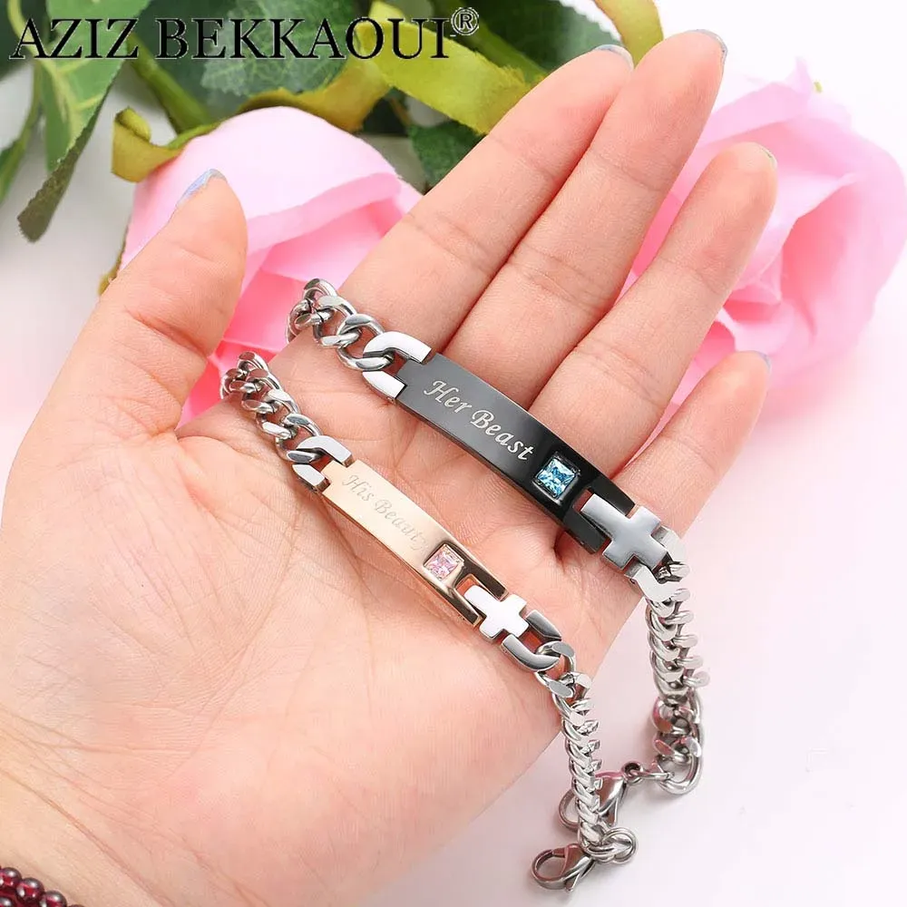 Bracelets aziz bekkaoui couple bracelets avec boîte les meilleurs bracelets cadeaux pour femmes hommes en acier inoxydable
