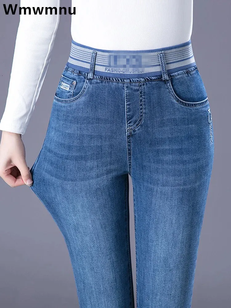 Wysokie talia chude dżinsowe spodnie mamusa Jean Casual Streetwear Big Size 36 Retro Stretch Vaqueros Korean Jeansy Pantalon 240403